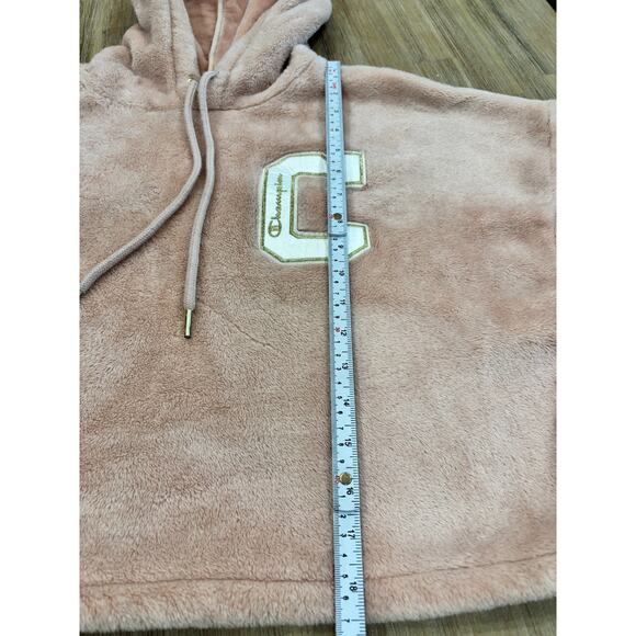 Velour Crop Hoodie Sweatshirt Blush Pink Champion Women M - Picture 5 of 8